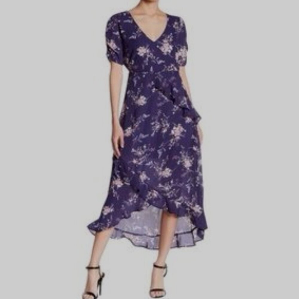 Navy Floral Ruffle Dress